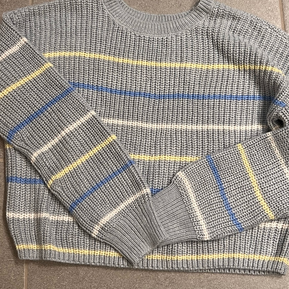 🎆3for$20 Cropped Striped Sweater - Multi Colored w/ Glitter Thread